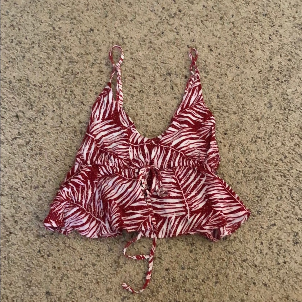 Red and White Palm Leaf Cropped Tank Top